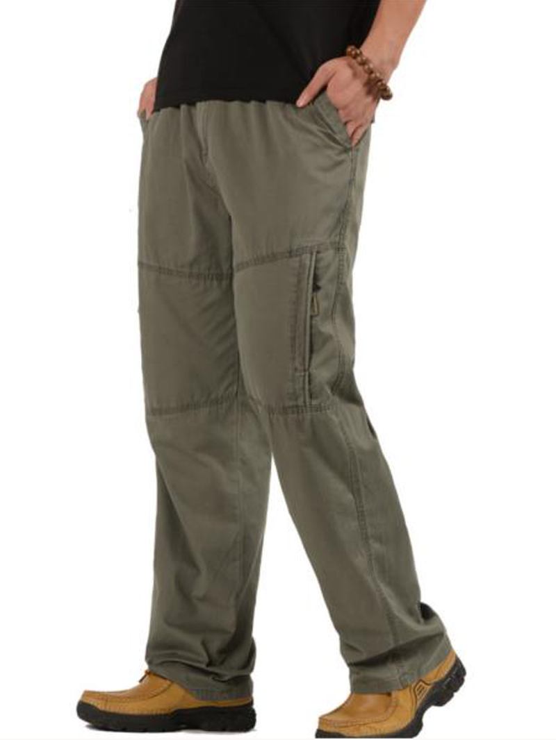 Herr Casual Raka Ben Lösa Byxor Enfärgad Elastisk Midja Multi Pocket-pants