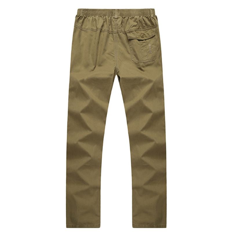 Herr Casual Raka Ben Lösa Byxor Enfärgad Elastisk Midja Multi Pocket-pants