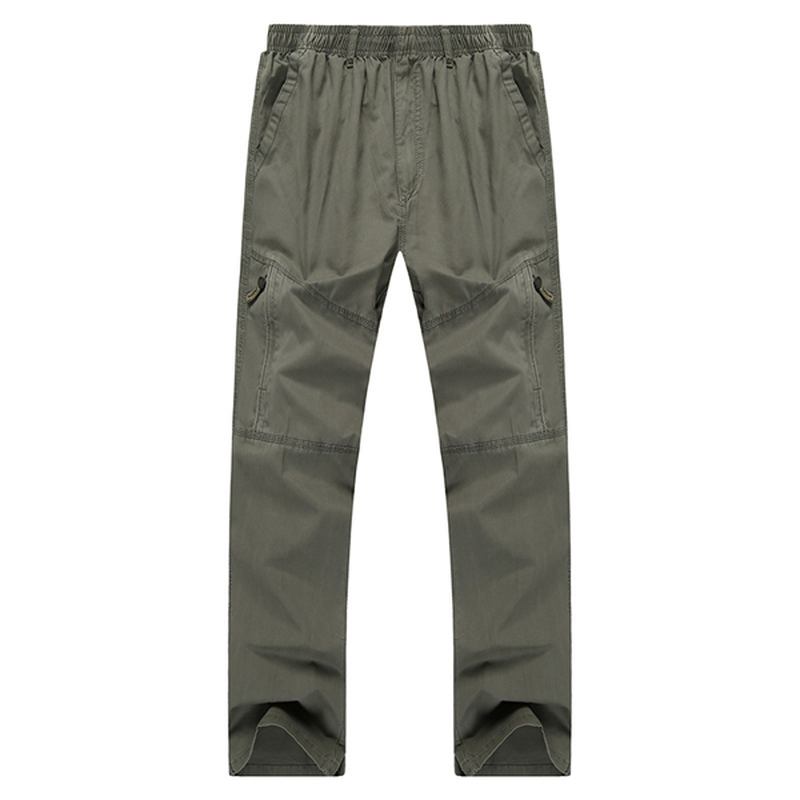 Herr Casual Raka Ben Lösa Byxor Enfärgad Elastisk Midja Multi Pocket-pants