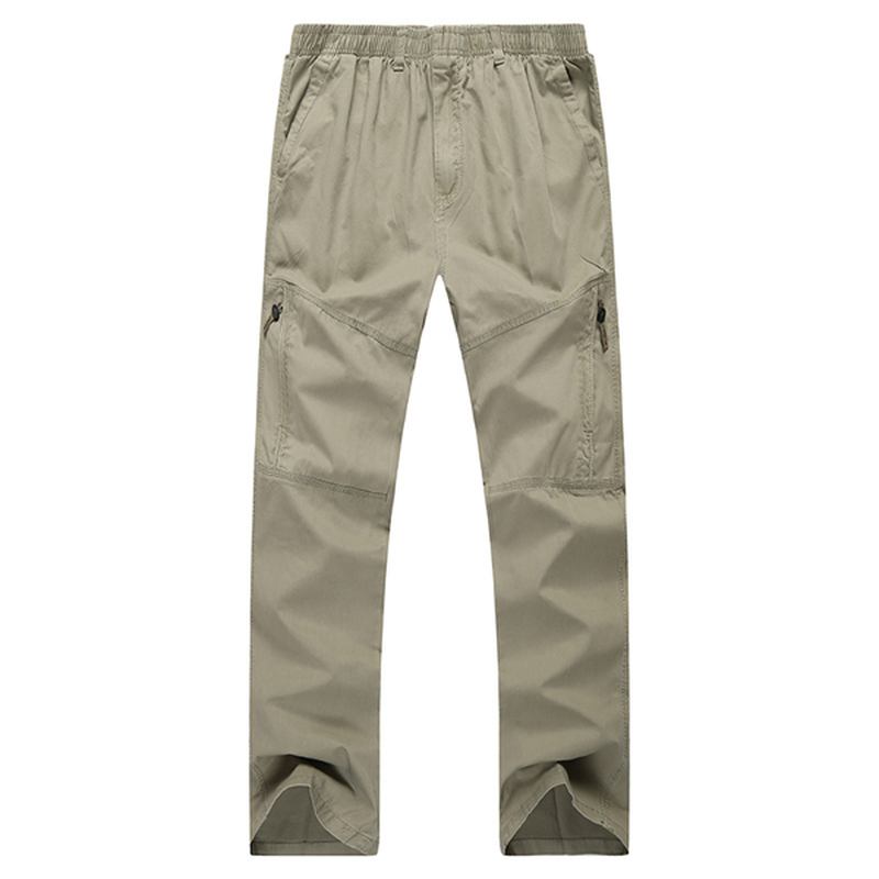 Herr Casual Raka Ben Lösa Byxor Enfärgad Elastisk Midja Multi Pocket-pants