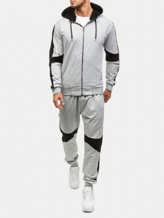 Herr Casual Sport Patchwork Hit Färg Running Byxor Hooded Mode Suit