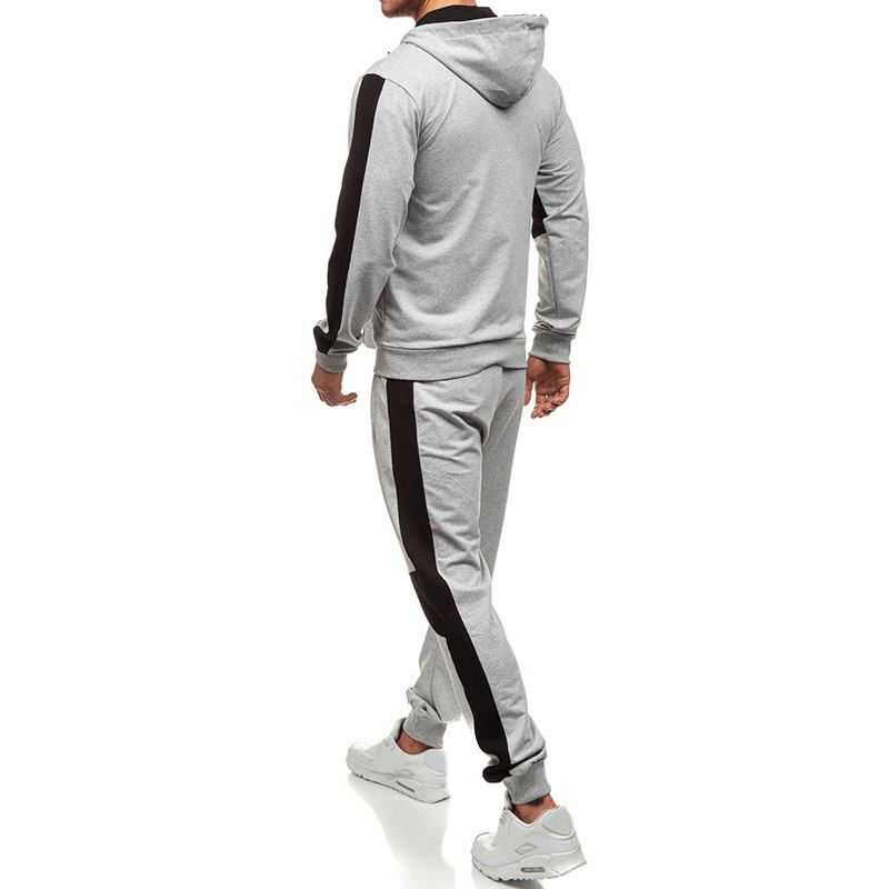 Herr Casual Sport Patchwork Hit Färg Running Byxor Hooded Mode Suit