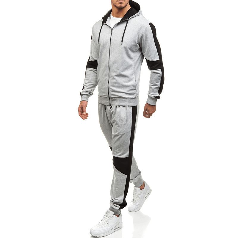 Herr Casual Sport Patchwork Hit Färg Running Byxor Hooded Mode Suit