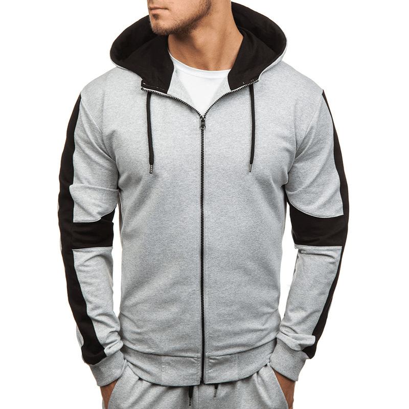 Herr Casual Sport Patchwork Hit Färg Running Byxor Hooded Mode Suit