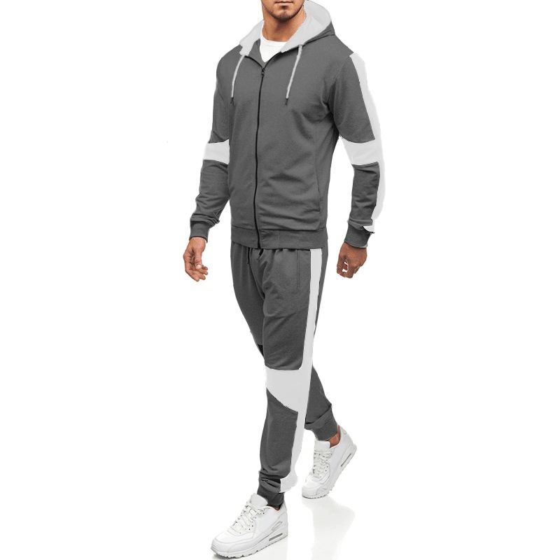 Herr Casual Sport Patchwork Hit Färg Running Byxor Hooded Mode Suit