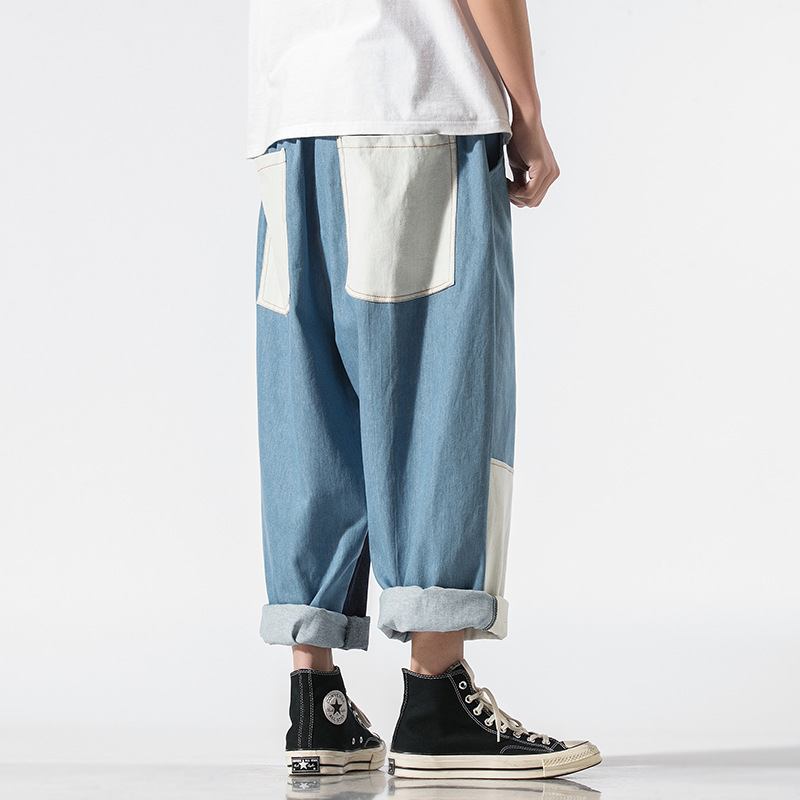 Herr Colour Block Wide-leg Jeans För Vår Och Sommar