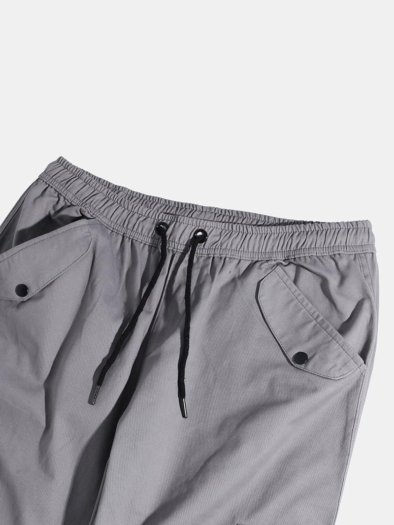 Herr Enfärgad Dragsko Med Mid Midja Overaller Pocket Cargo Pants