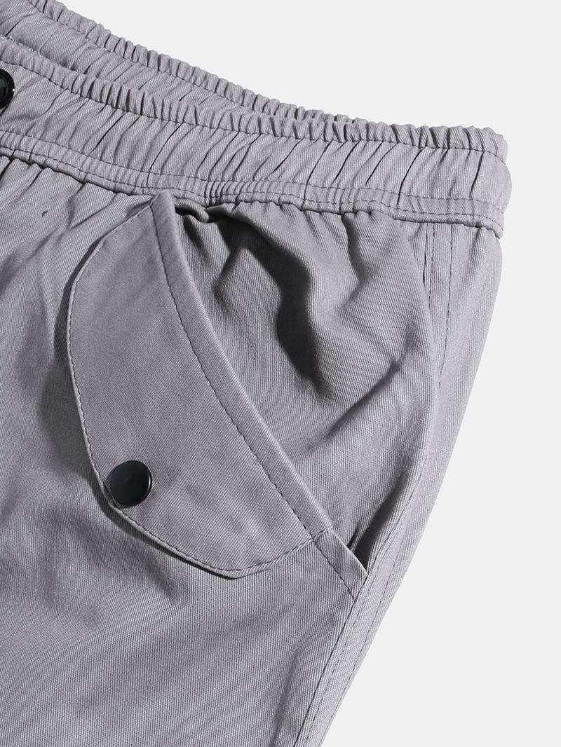 Herr Enfärgad Dragsko Med Mid Midja Overaller Pocket Cargo Pants