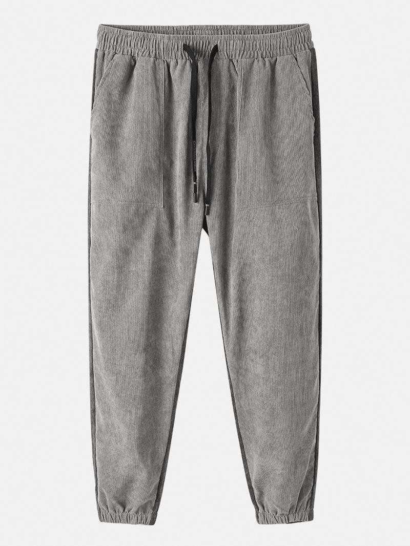 Herr Patchwork Bomullsfleece Dragsko I Midjan Lös Casual Joggingbyxor