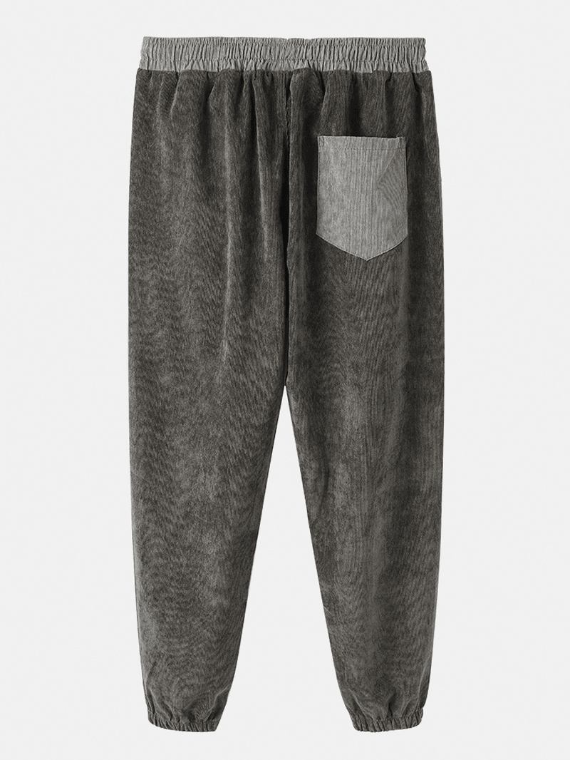 Herr Patchwork Bomullsfleece Dragsko I Midjan Lös Casual Joggingbyxor