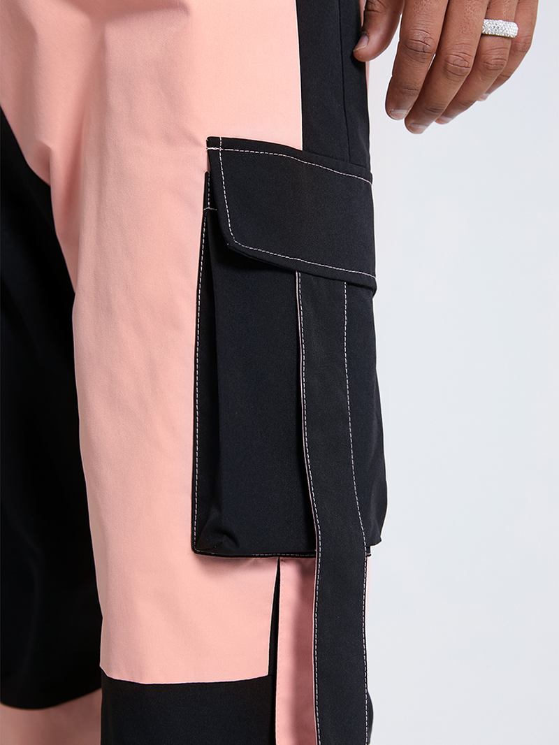 Herr Patchwork Colorblock Utility Creative Letter Med Tryck Byxor