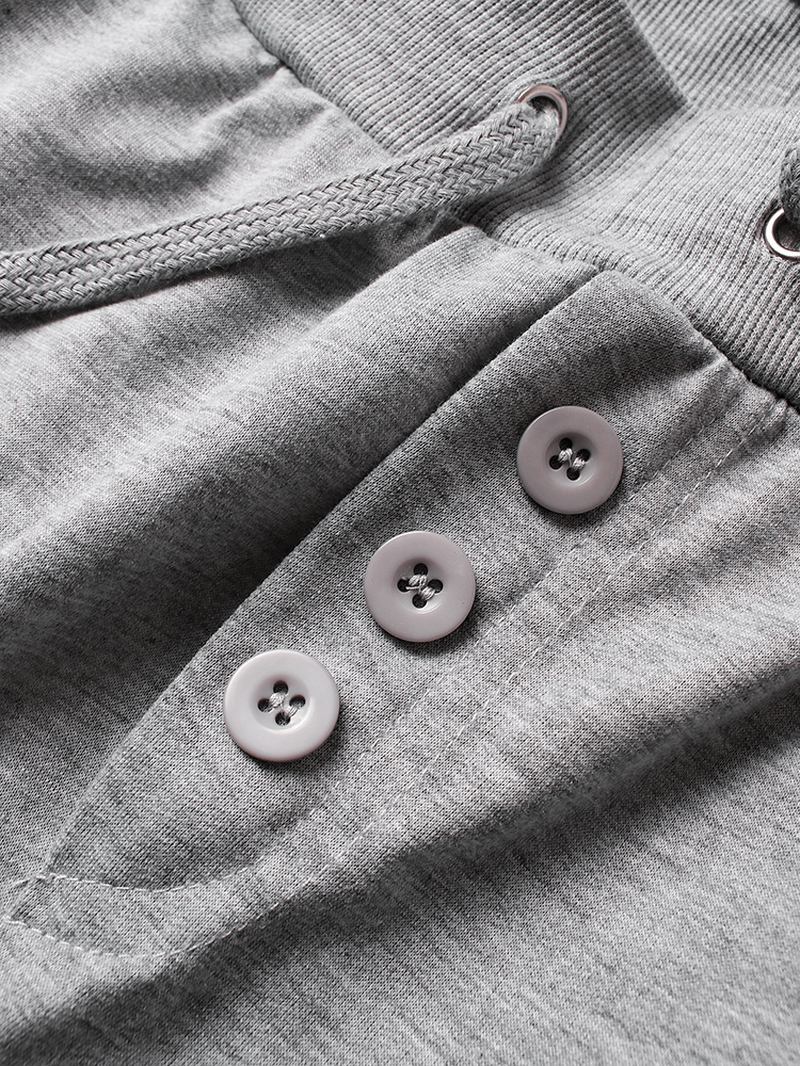 Herr Plain Zipper Pocket Button Fluga Dragsko Midja Casual Joggerbyxor