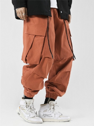 Herr Utility Enfärgad 100% Bomull Loose Cargo Pants