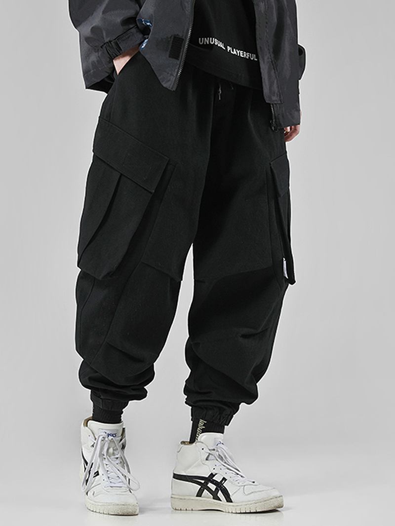 Herr Utility Enfärgad 100% Bomull Loose Cargo Pants