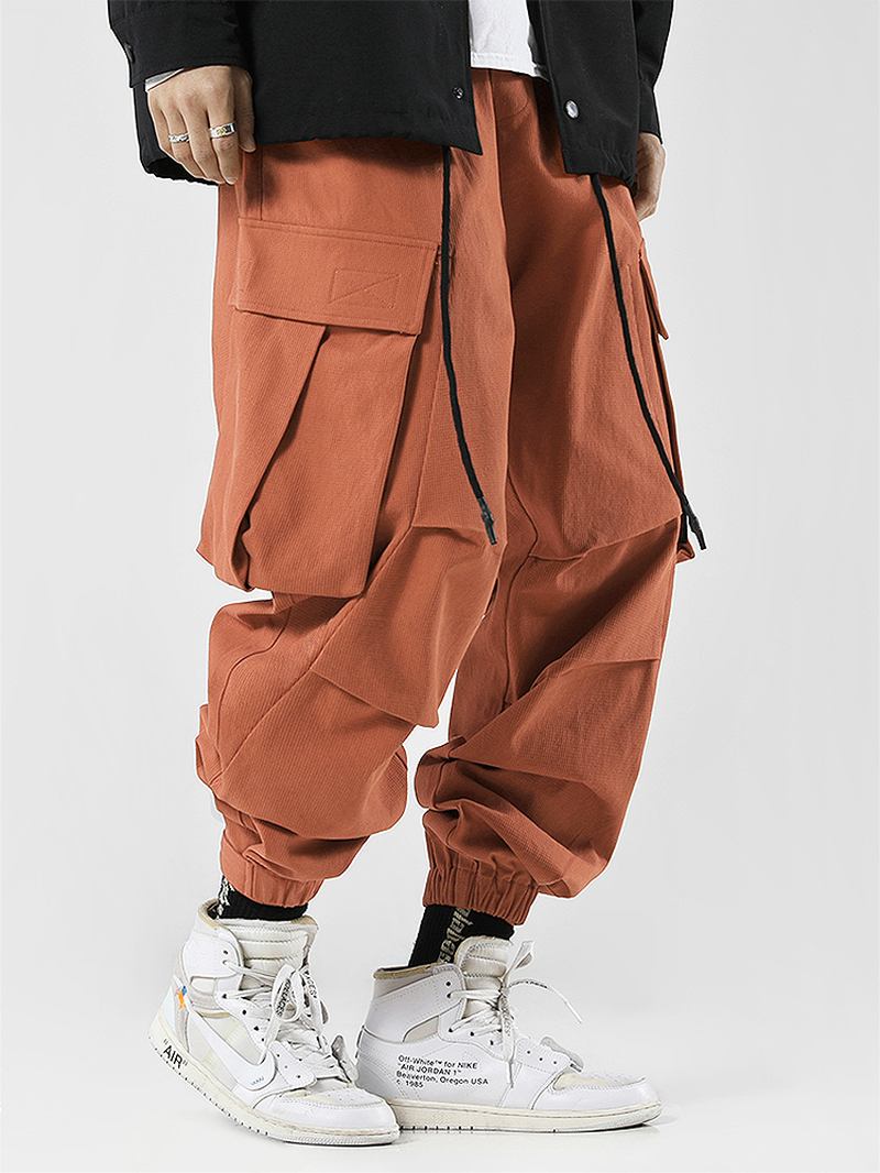 Herr Utility Enfärgad 100% Bomull Loose Cargo Pants