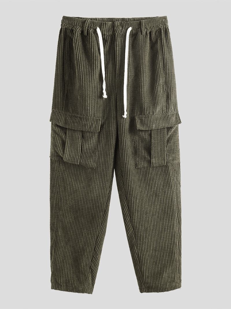 Herr Vintage Stora Fickor Dragsko Loose Fit Causal Pants