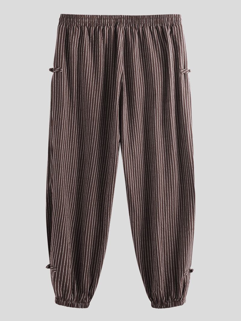 Herr Vintage Stripe 100% Bomull Enfärgad Dragsko Casual Byxor