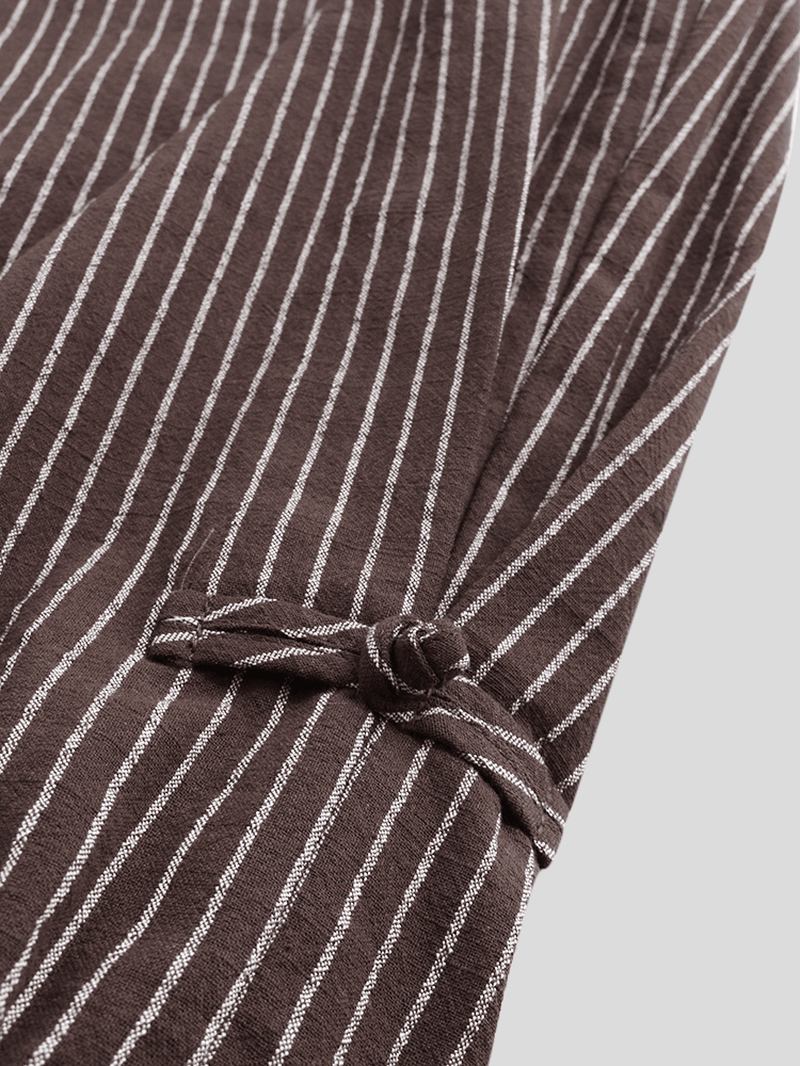 Herr Vintage Stripe 100% Bomull Enfärgad Dragsko Casual Byxor