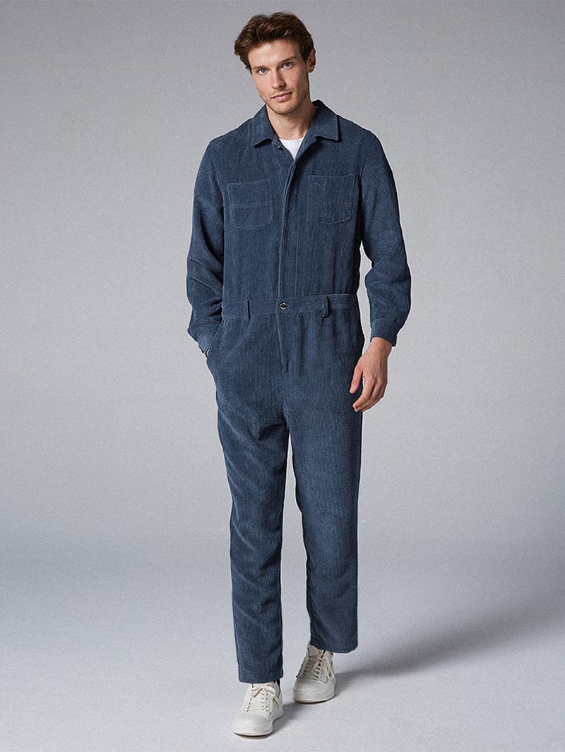 Herrmode Manchesterbyxor Dubbla Fickor Porfärg Casual Jumpsuit