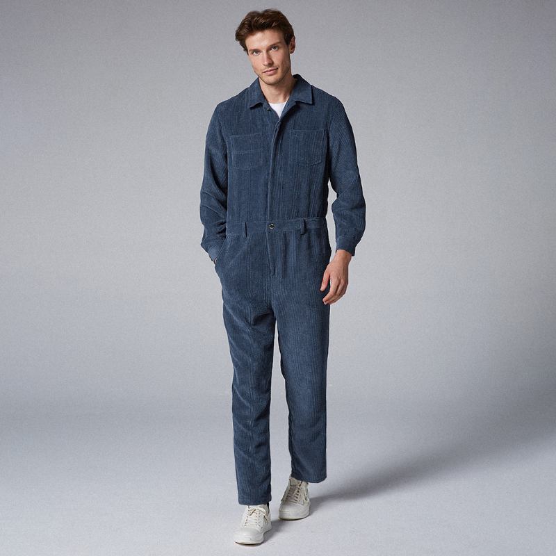 Herrmode Manchesterbyxor Dubbla Fickor Porfärg Casual Jumpsuit