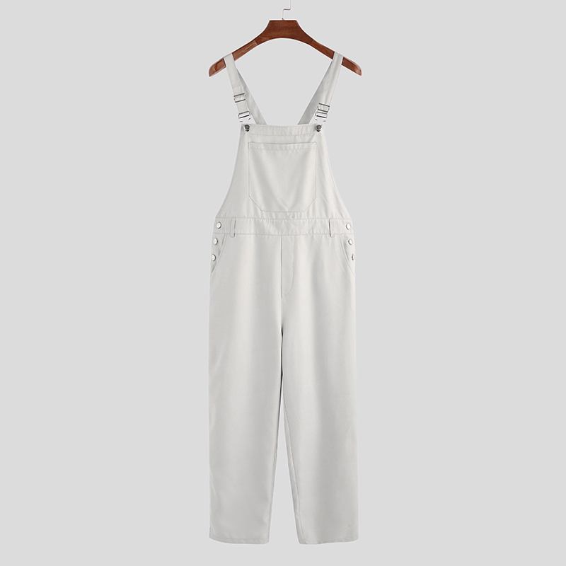 Herrmode Ren Färg Fickor Casual Suspender Byxor