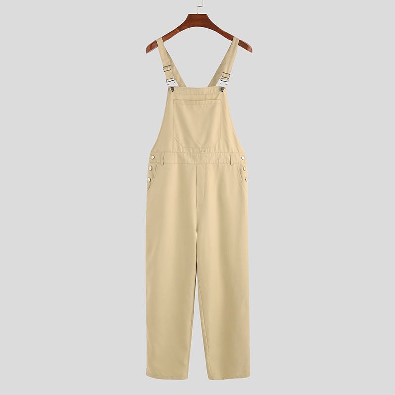 Herrmode Ren Färg Fickor Casual Suspender Byxor