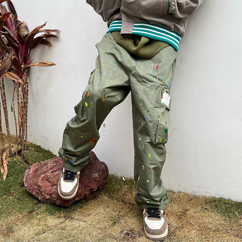 High Street Cargo Pants Herr Funktionella Wind Loose Wide Leg Pants Multi-pocket