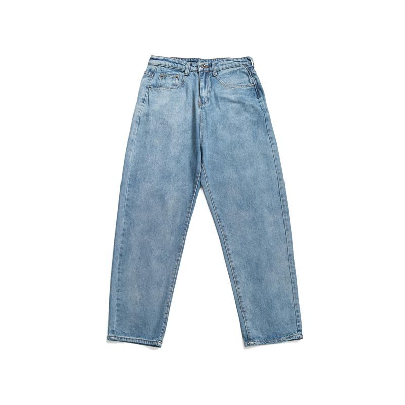 Jeans Med Raka Ben Tvättade Retro Tonåring Trendiga Lockade Pappa Vidbensbyxor