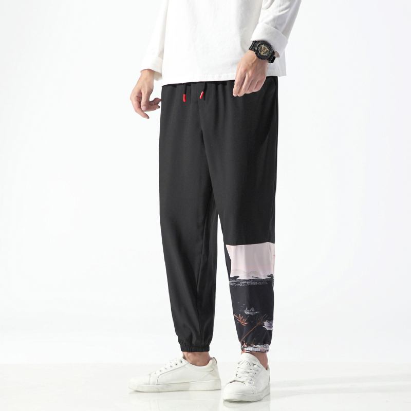 Kinesisk Stil Mäns Tryckta Casual Cropped Byxor