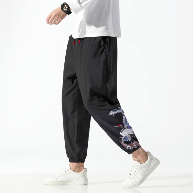 Kinesisk Stil Mäns Tryckta Casual Cropped Byxor