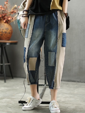 Kontrastfärg Patchwork Patch Casual Jeans