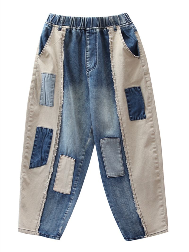 Kontrastfärg Patchwork Patch Casual Jeans