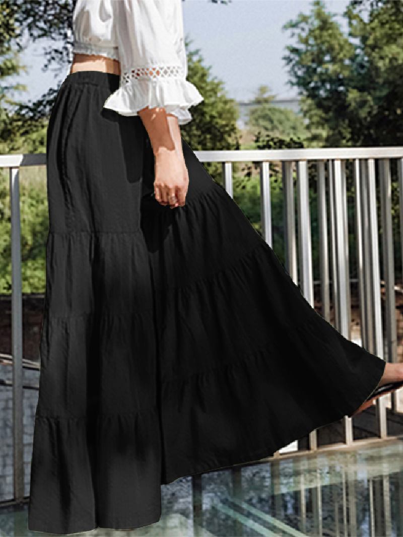 Kvinnor Flare Swing Wide Leg Byxor Casual High Waist Culottes Kjol