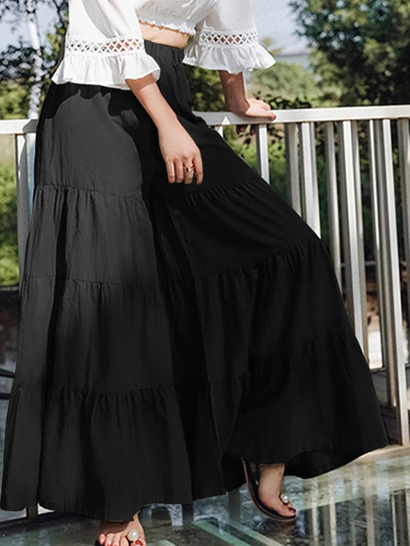 Kvinnor Flare Swing Wide Leg Byxor Casual High Waist Culottes Kjol