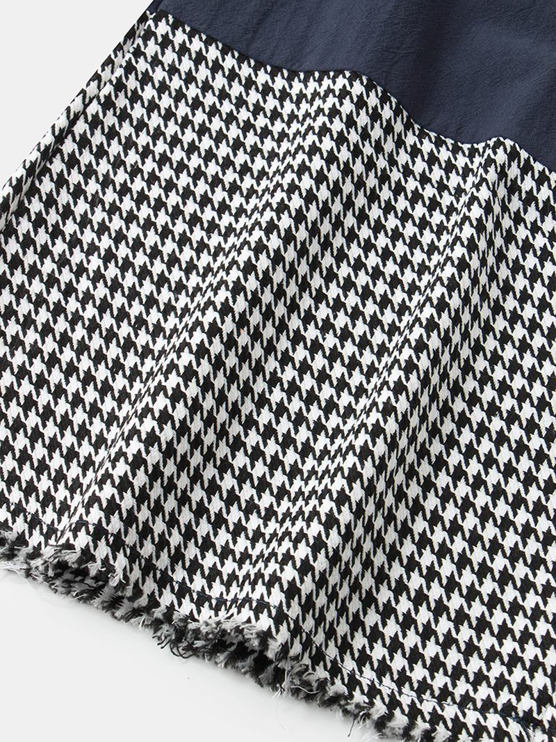 Kvinnor Houndstooth Patchwork Lös Casual Elastisk Midja Med Vida Benbyxor