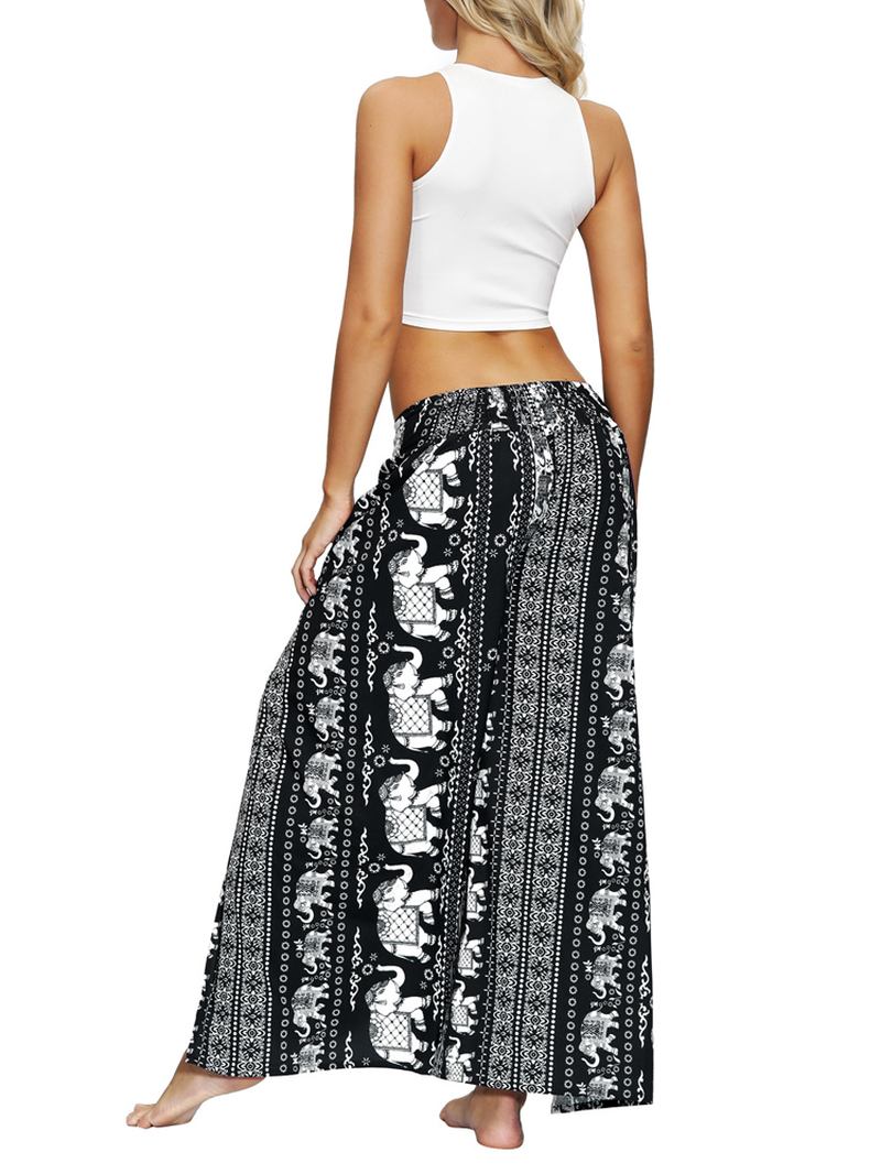 Kvinnor Idyllisk Etnisk Stil Hög Midja Sida Split Loose Yoga Wide Leg Byxor