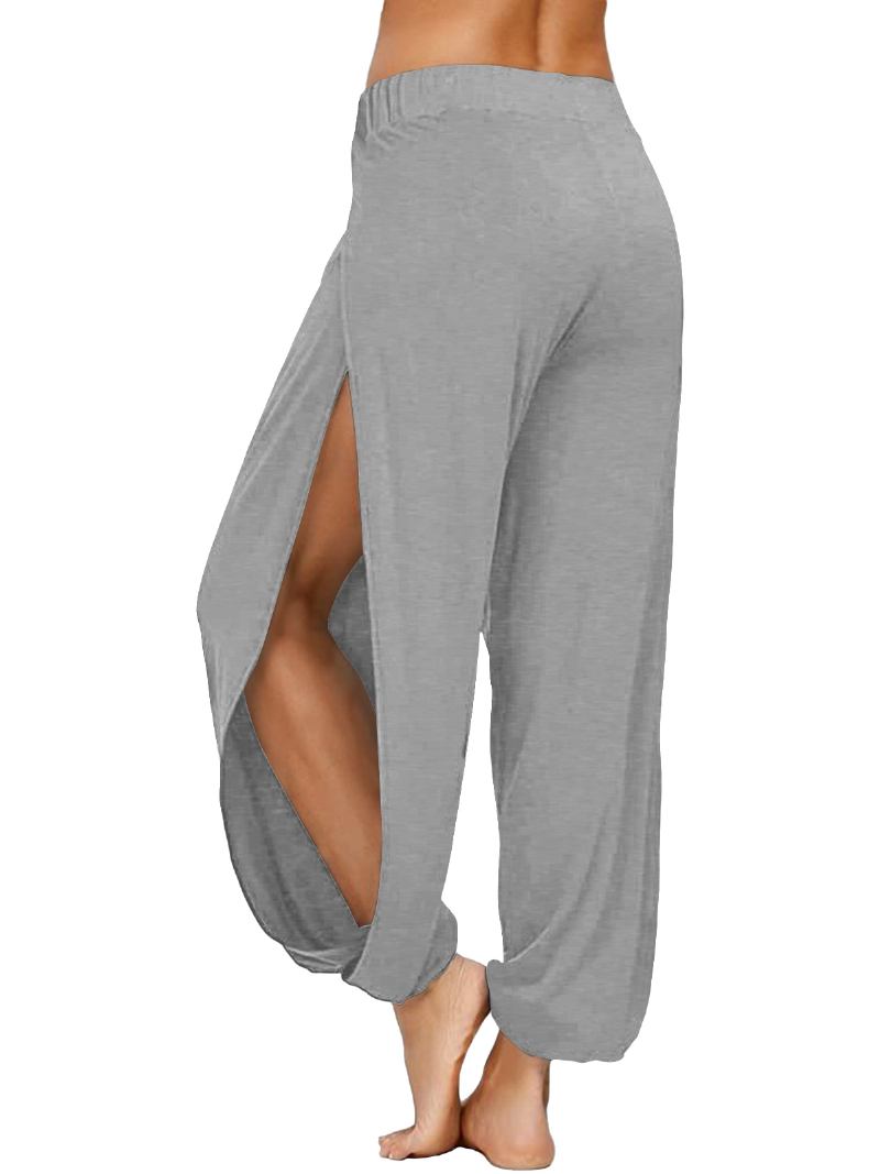 Kvinnor Side Split Elastisk Midja Lös Enfärgad Yoga Sport Casual Byxor