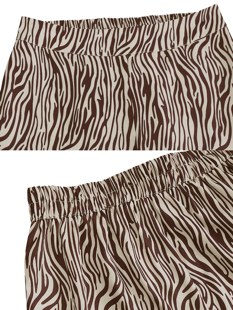 Kvinnor Zebra Med Tryck Hög Elastisk Midja Snygg Casual Wide Leg Byxor