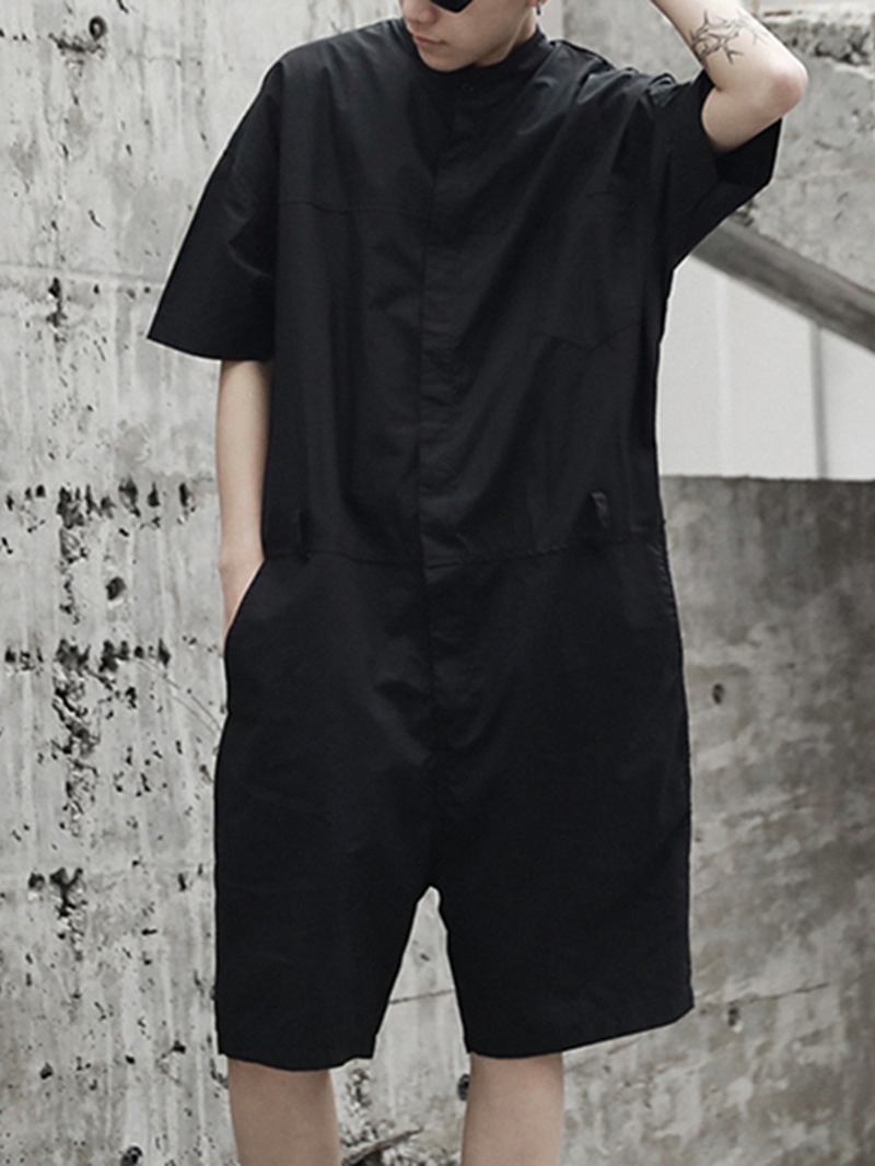 Lösa Overaller För Män Button Up Casual Cargo Jumpsuit Streetwear Rompers Byxor