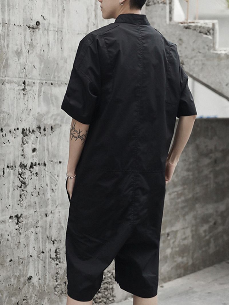 Lösa Overaller För Män Button Up Casual Cargo Jumpsuit Streetwear Rompers Byxor