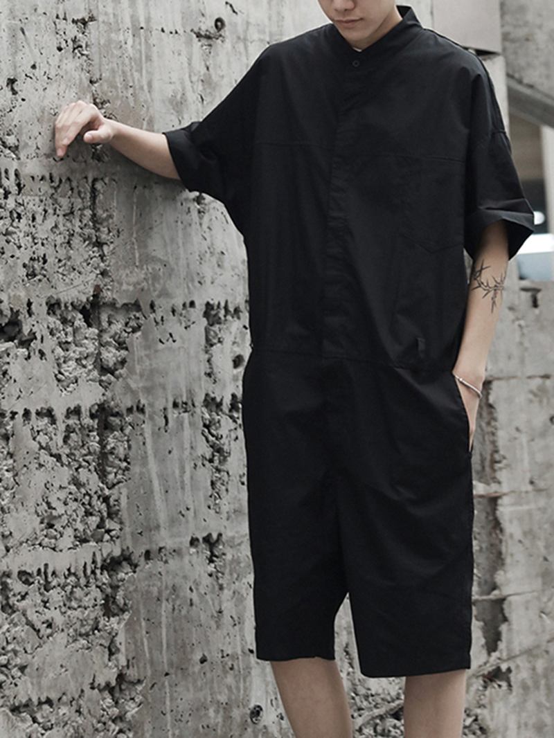 Lösa Overaller För Män Button Up Casual Cargo Jumpsuit Streetwear Rompers Byxor