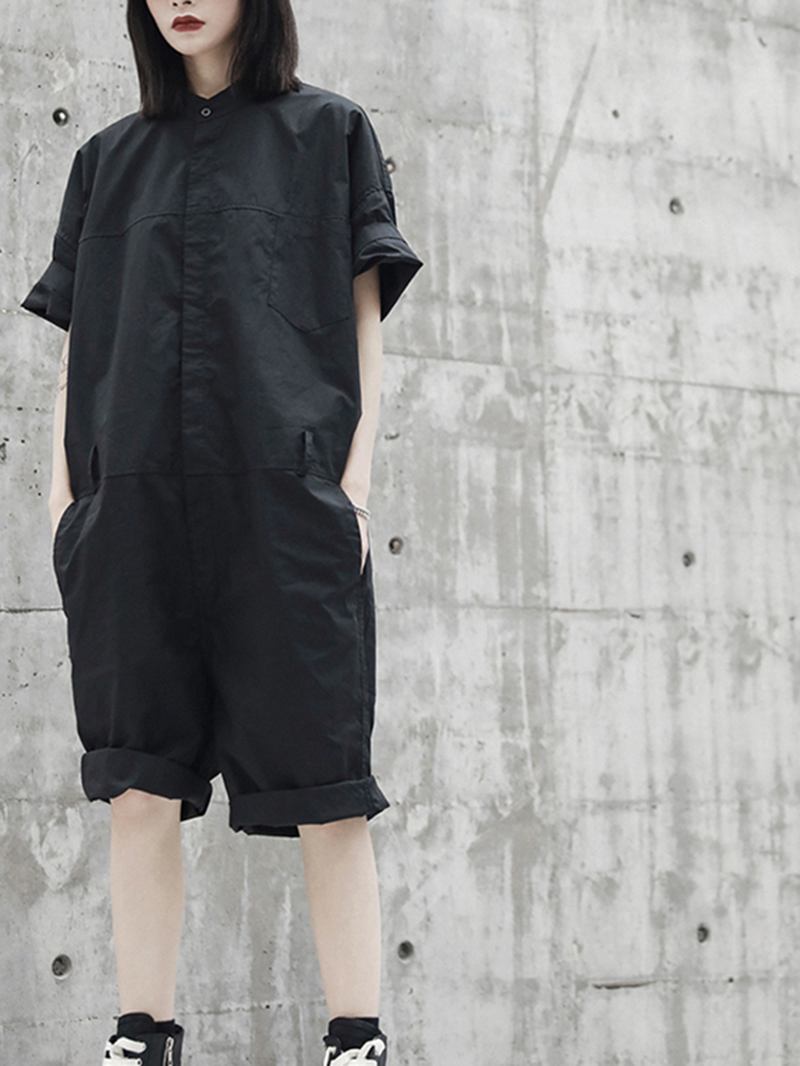 Lösa Overaller För Män Button Up Casual Cargo Jumpsuit Streetwear Rompers Byxor