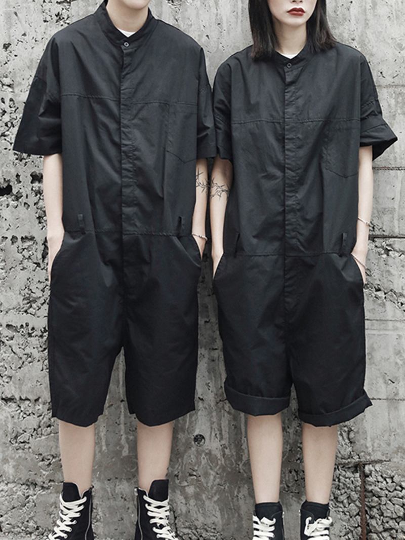 Lösa Overaller För Män Button Up Casual Cargo Jumpsuit Streetwear Rompers Byxor