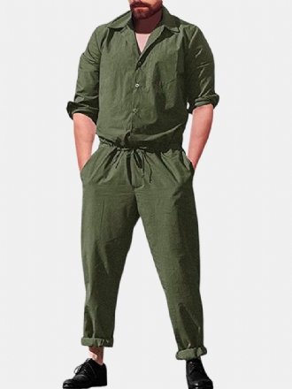 Män Casual Romper Långärmad Jumpsuit Stativ Krage Militär Overall Cargo Byxor