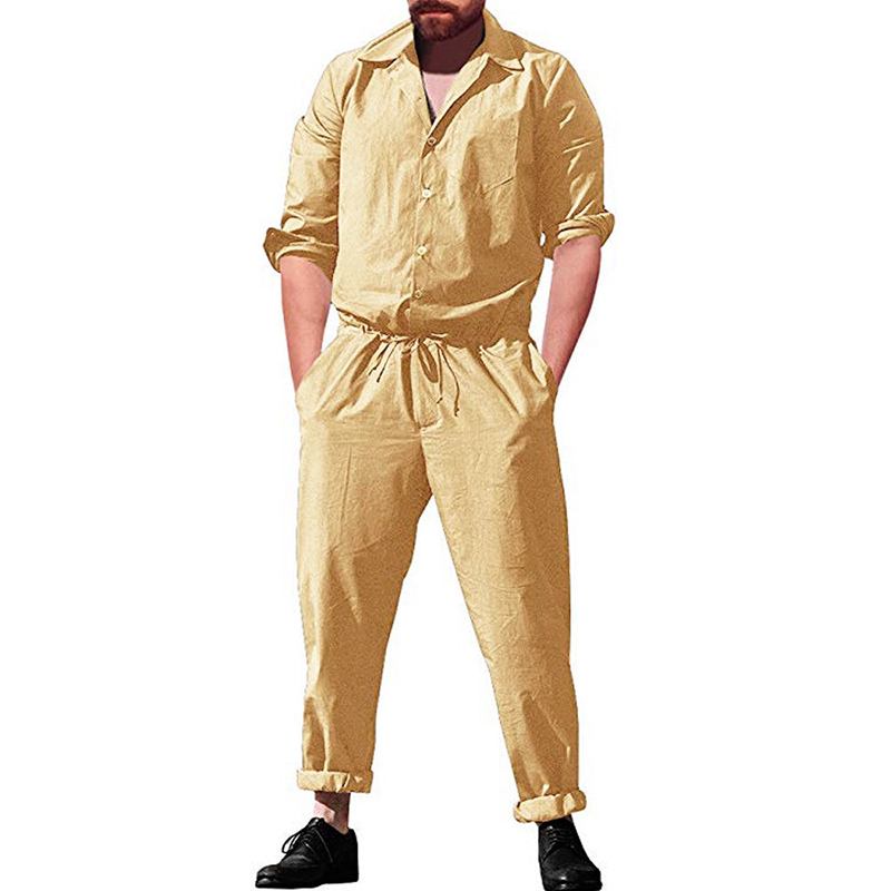 Män Casual Romper Långärmad Jumpsuit Stativ Krage Militär Overall Cargo Byxor