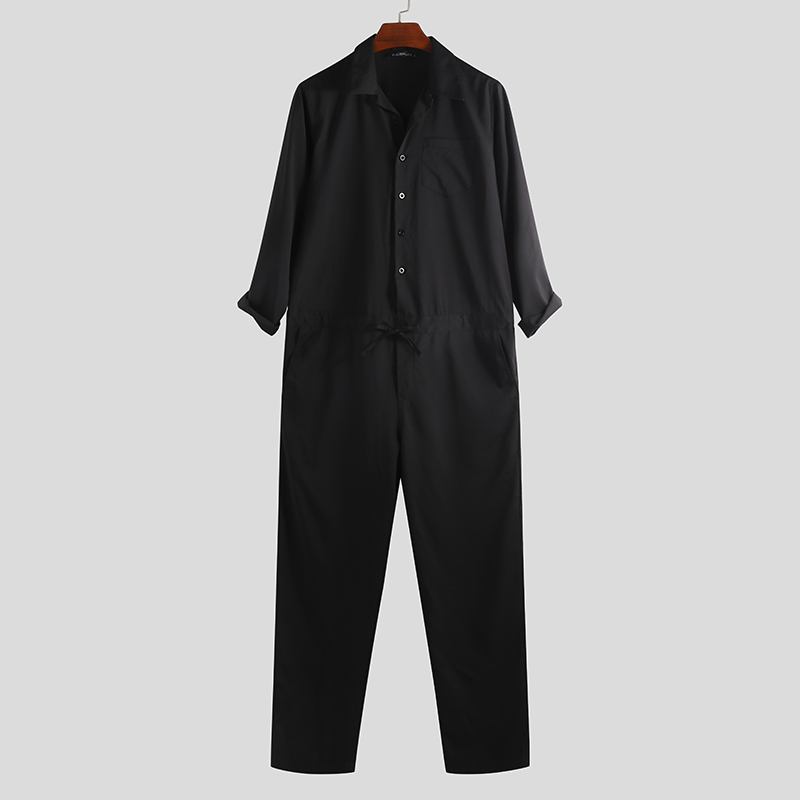 Män Casual Romper Långärmad Jumpsuit Stativ Krage Militär Overall Cargo Byxor