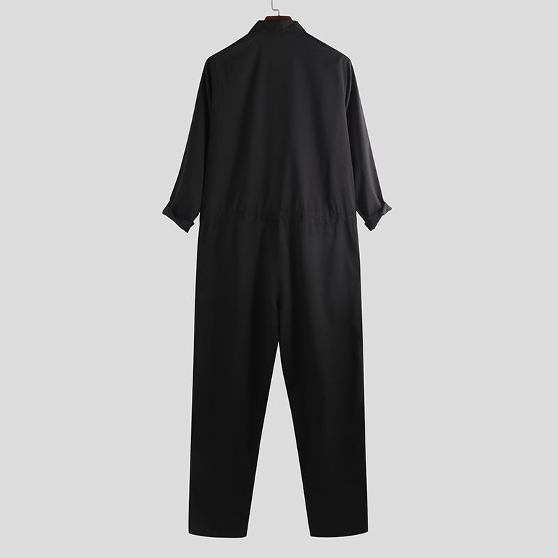 Män Casual Romper Långärmad Jumpsuit Stativ Krage Militär Overall Cargo Byxor