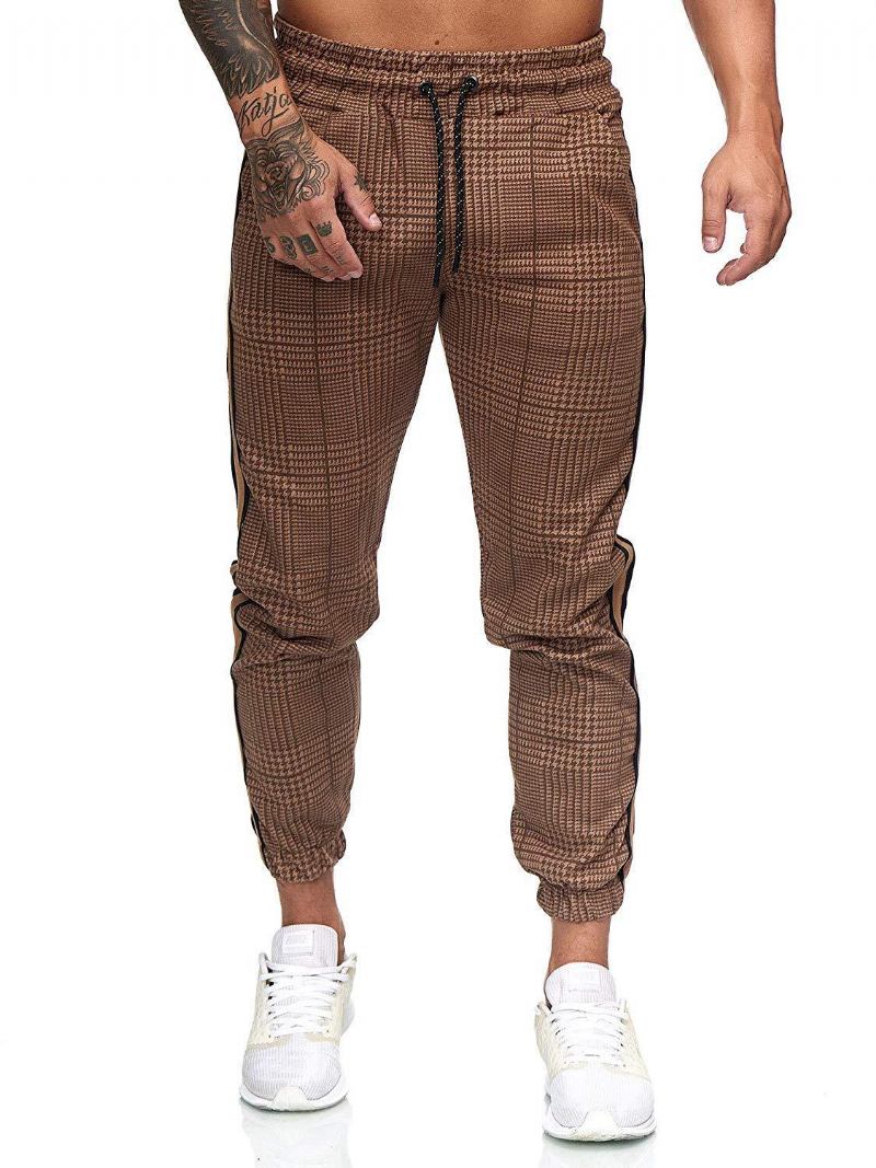 Mäns Casual Slim Med Tryck Pläd Retro Pencil Pants Små Byxor