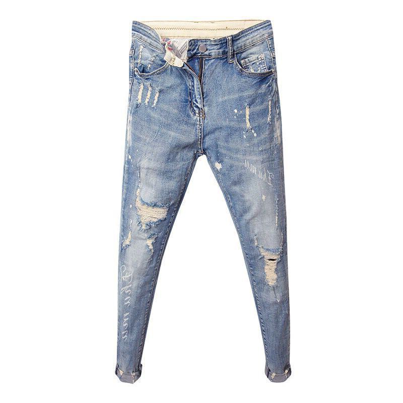 Modetrend För Män Jeans Med Nio Poäng