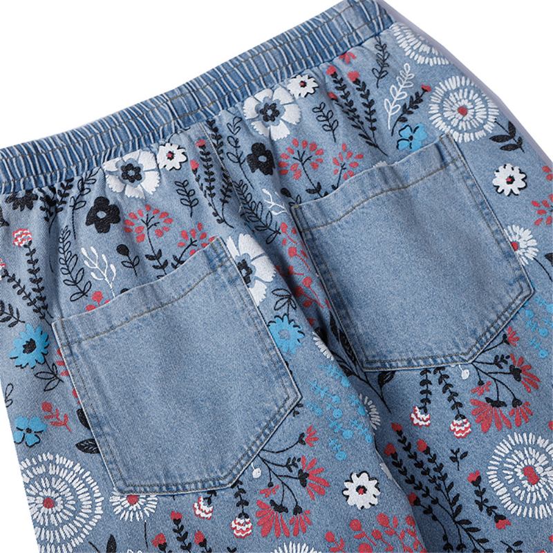 Modetryck Blommiga Klottertryckta Jeans För Män